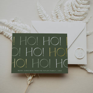 CHARLIE Green Gold Foil Ho Ho Ho Family Christmas Holiday Card