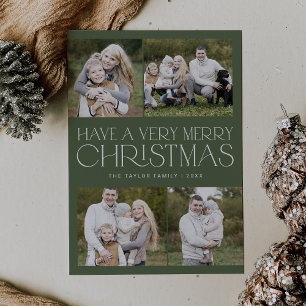 CHARLIE Green Simple Family Multi Photo Christmas Holiday Card