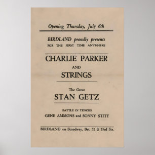 Charlie Parker - Stan Getz affiche jazz - Birdland