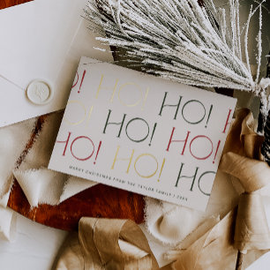 CHARLIE Red Green Foil Ho Ho Ho Family Christmas Holiday Card