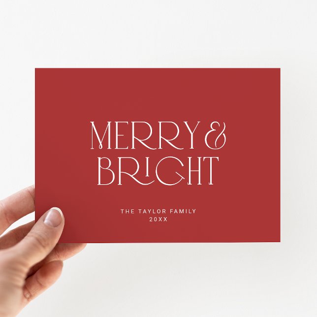CHARLIE Red Modern Merry Bright Family Christmas Holiday Card (CHARLIE Red Modern Merry Bright Family Christmas Holiday Card)