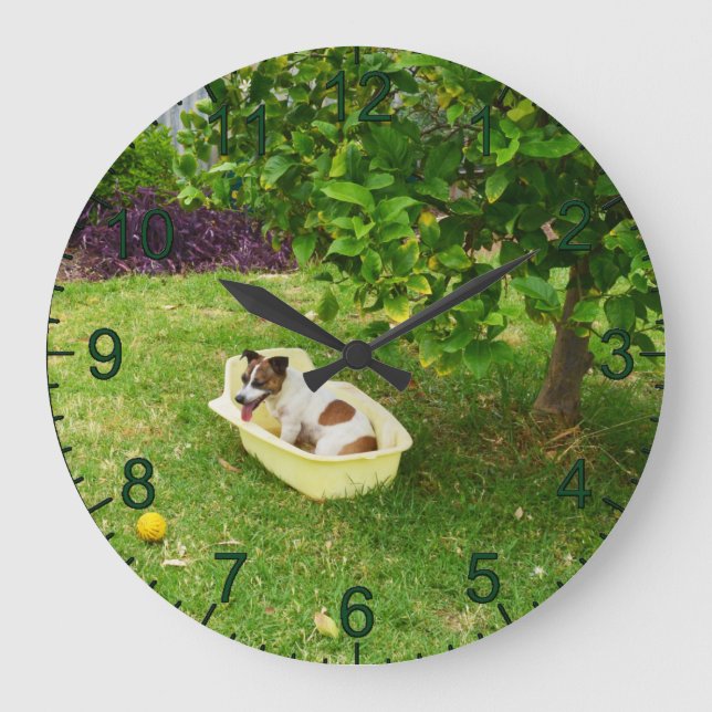 Charlie The Fox Terrier Heure de bain, horloge mur (Recto)
