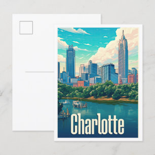 Charlotte Art Vintage Travel Illustration Postcard