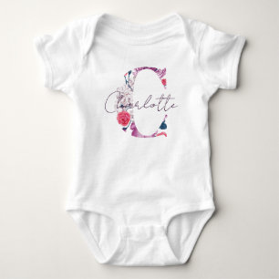 Charlotte Baby Name Flower Script Vintage Floral C Bodysuit