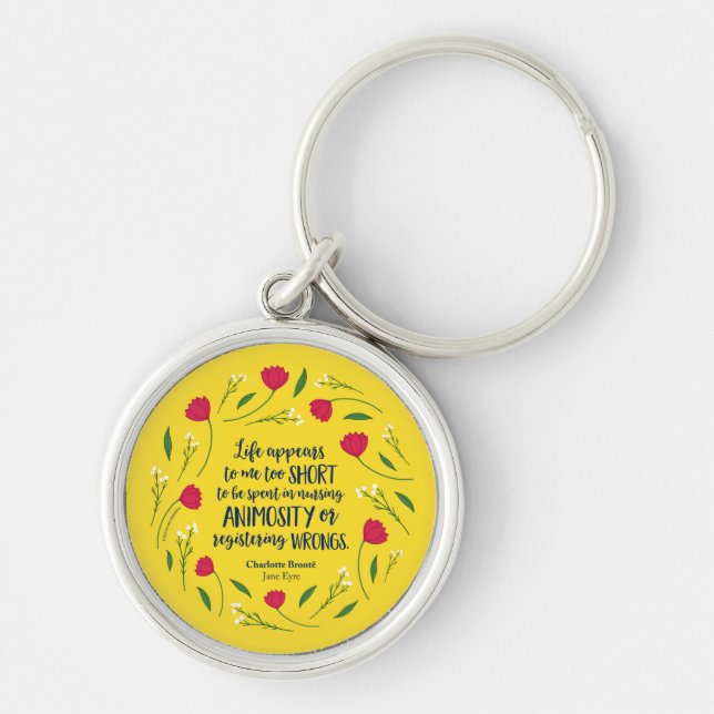 Charlotte Bronte Jane Eyre Floral Life Book Quote Keychain (Front)