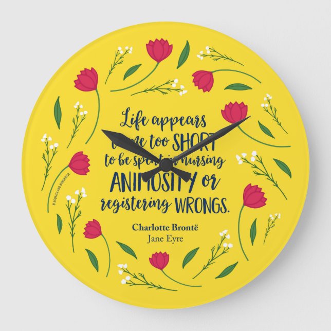 Charlotte Bronte Jane Eyre Floral Life Book Quote Large Clock (Front)
