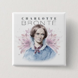 Charlotte Bronte Portrait by Richmond with Flowers 2 Inch Square Button
