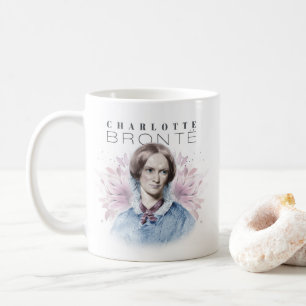 Charlotte Bronte Portrait by Richmond with Flowers Coffee Mug