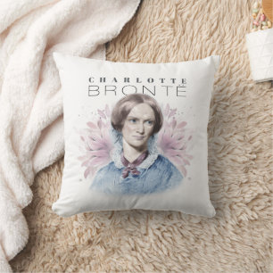 Charlotte Bronte Portrait by Richmond with Flowers Throw Pillow