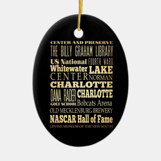 Charlotte City of North Carolina State Typography Ceramic Ornament (Front)