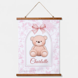 Charlotte   Custom Pink Teddy Bear Nursery Design  Hanging Tapestry