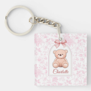 Charlotte   Custom Pink Teddy Bear Nursery Design  Keychain