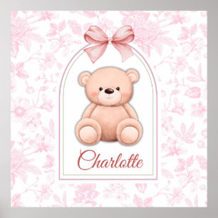 Charlotte   Custom Pink Teddy Bear Nursery Design  Poster