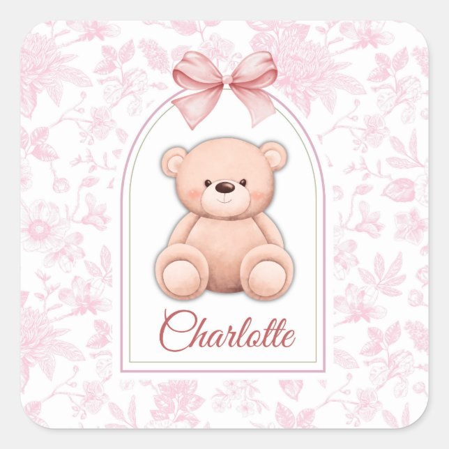 Charlotte | Custom Pink Teddy Bear Nursery Design  Square Sticker (Front)