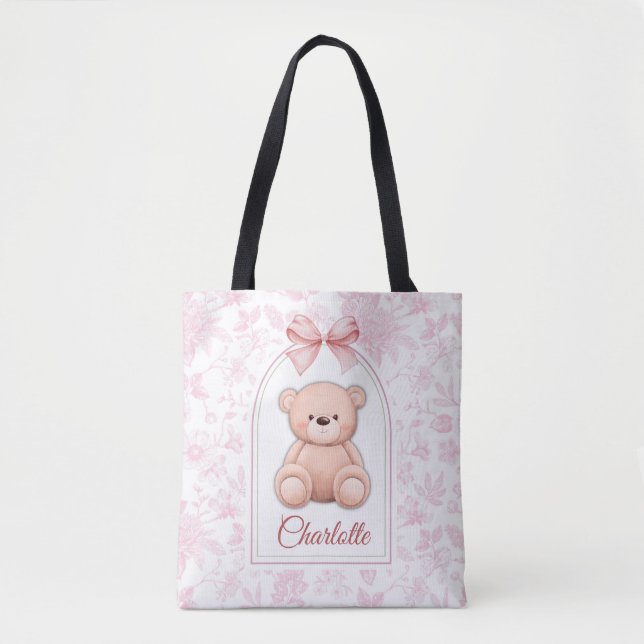 Charlotte | Custom Pink Teddy Bear Nursery Design  Tote Bag (Front)