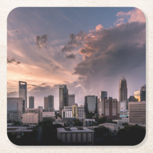 Charlotte downtown at sunset time, North Carolina Square Paper Coaster