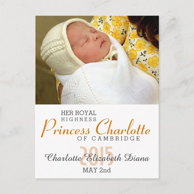 Charlotte Elizabeth Diana - British Will Kate Announcement Postcard (Front)