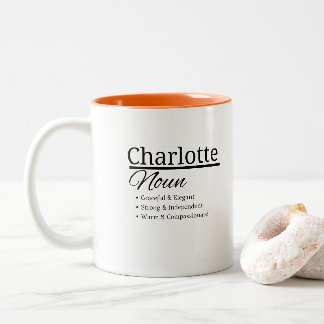 Charlotte, Girl Personalized Name Definition Two-Tone Coffee Mug (With Donut)