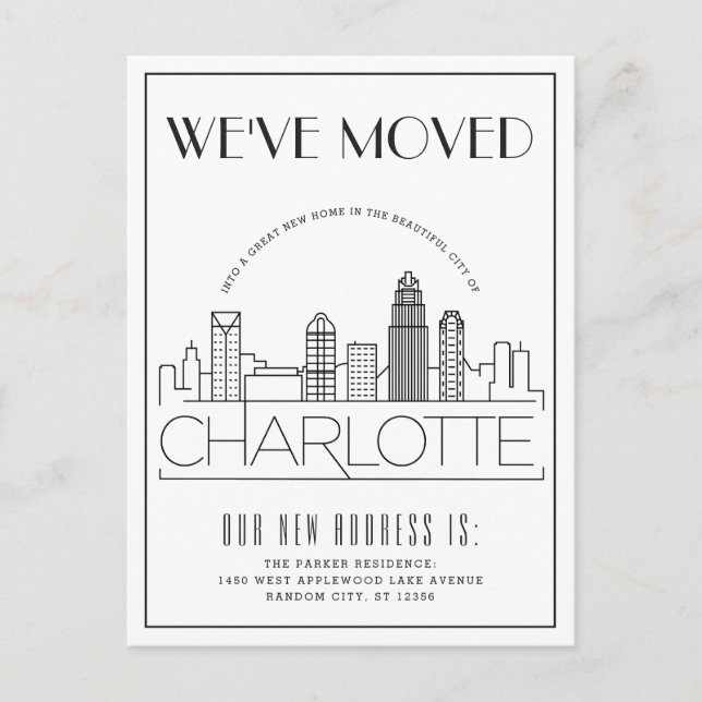 Charlotte Modern Deco | Change of Address Announcement Postcard (Front)