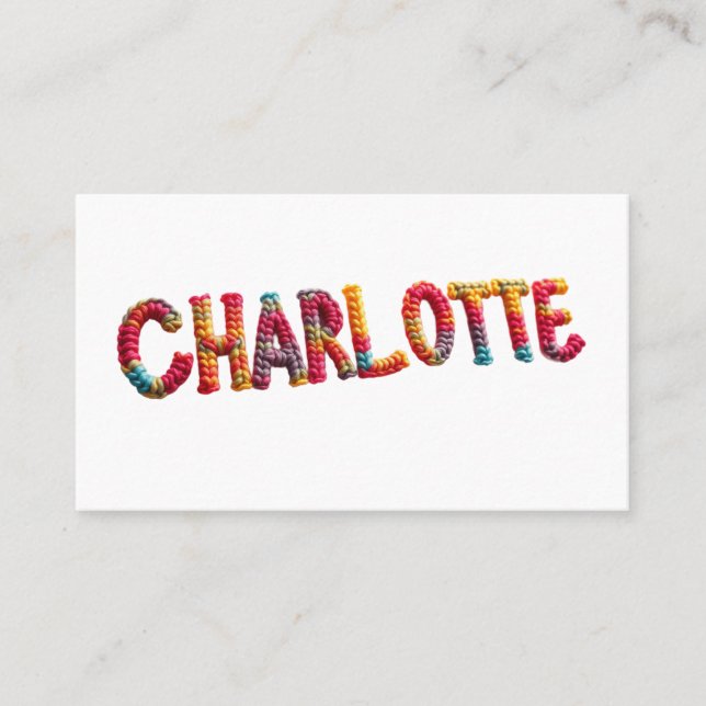 Charlotte Name in Vibrant Crochet Pattern Business Card (Front)