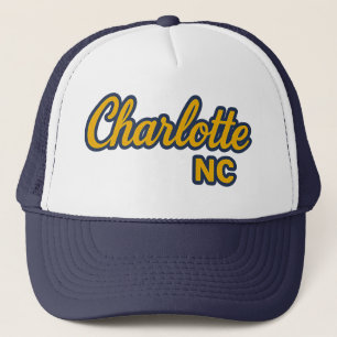 Charlotte NC Script Design – Bold Yellow & Navy Trucker Hat