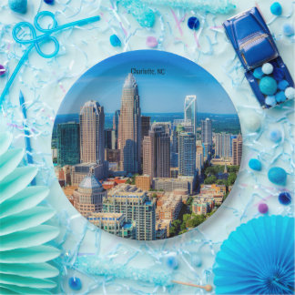 Charlotte, NC skyline photograph Paper Plate