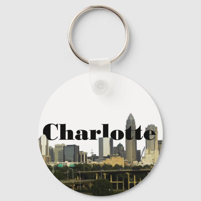 Charlotte NC Skyline with Charlotte in the Sky Keychain (Front)