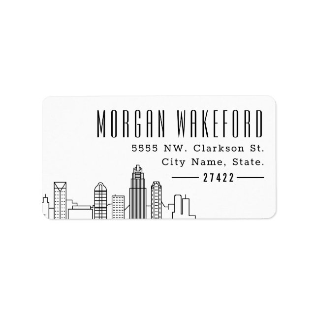 Charlotte, NC Stylized Skyline Large Label (Front)