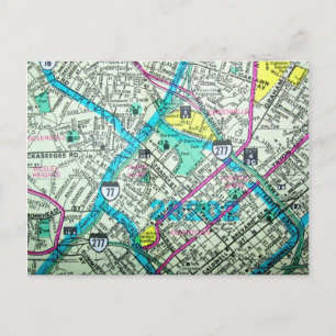 Charlotte, NC Vintage Map Postcard