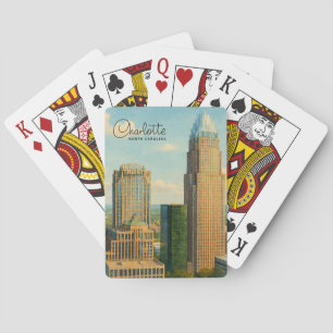 Charlotte NC Watercolor Skyline Travel Playing Cards