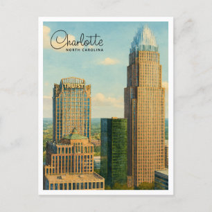 Charlotte NC Watercolor Skyline Travel Postcard