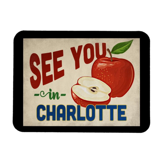Charlotte North Carolina Apple - Vintage Travel Magnet (Horizontal)