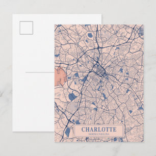 Charlotte North Carolina Breezy City Map Travel Postcard