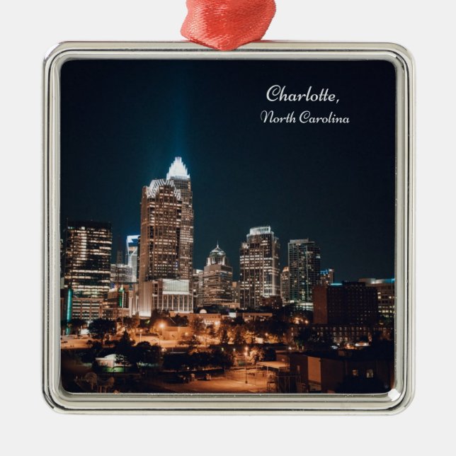 Charlotte North Carolina City Skyline Night Metal Ornament (Front)