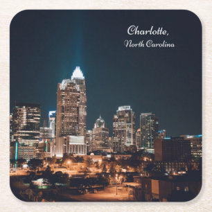 Charlotte North Carolina City Skyline Night Square Paper Coaster