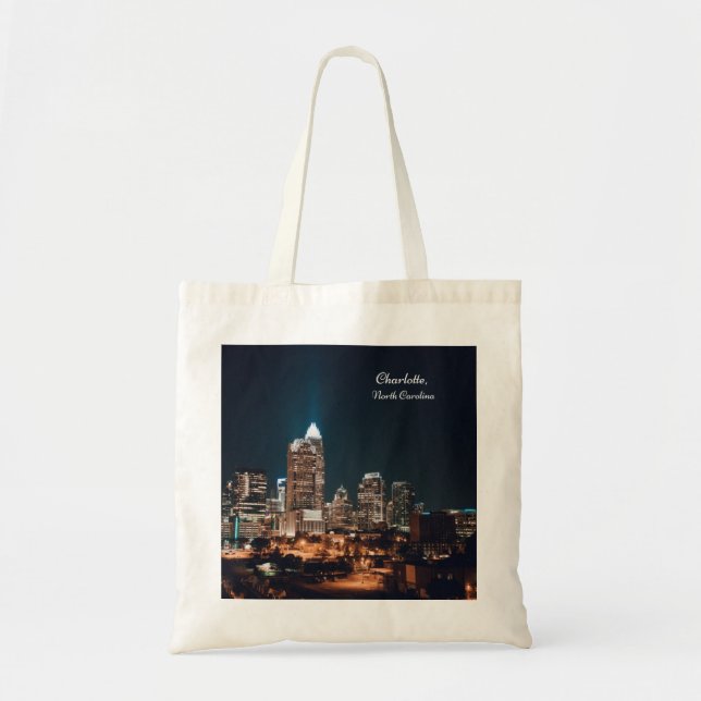 Charlotte North Carolina City Skyline Night Tote Bag (Front)