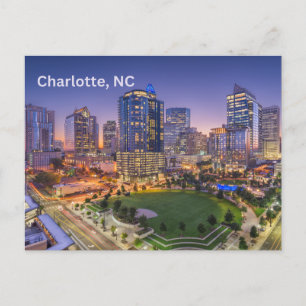Charlotte, North Carolina Downtown Night View Postcard