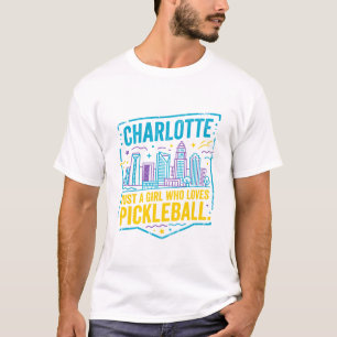 Charlotte North Carolina Pickleball Player Skyline T-Shirt