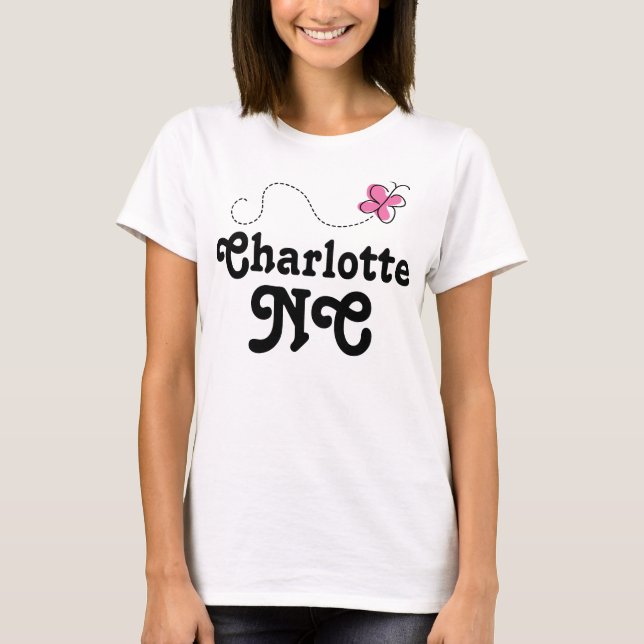 Charlotte North Carolina Pink Butterfly T-Shirt (Front)
