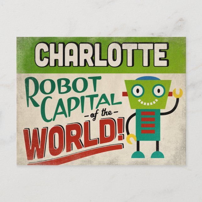 Charlotte North Carolina Robot - Funny Vintage Postcard (Front)