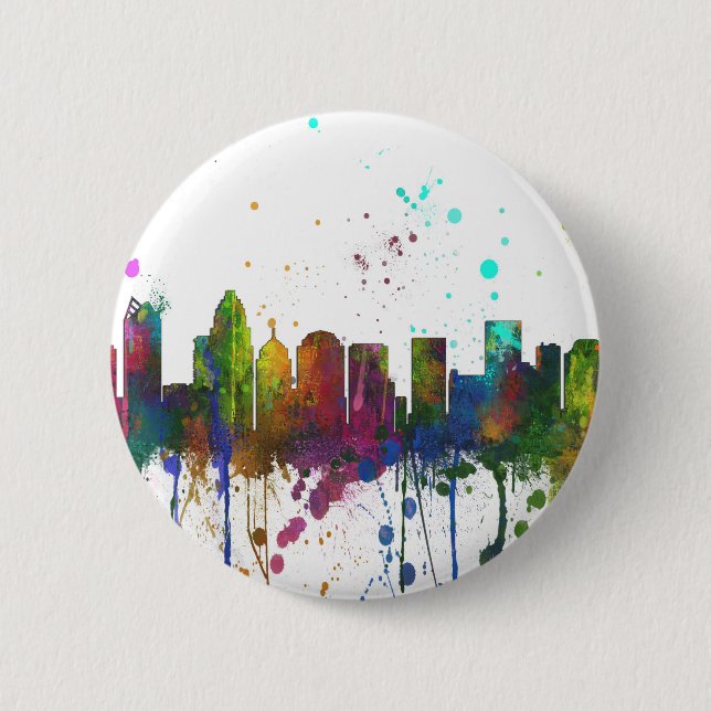 CHARLOTTE, NORTH CAROLINA SKYLINE 2 INCH ROUND BUTTON (Front)