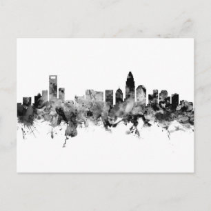Charlotte North Carolina Skyline Black White Postcard