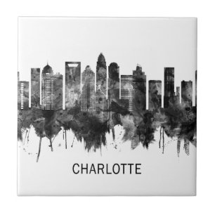 Charlotte North Carolina Skyline BW Tile