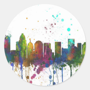 CHARLOTTE, NORTH CAROLINA SKYLINE CLASSIC ROUND STICKER