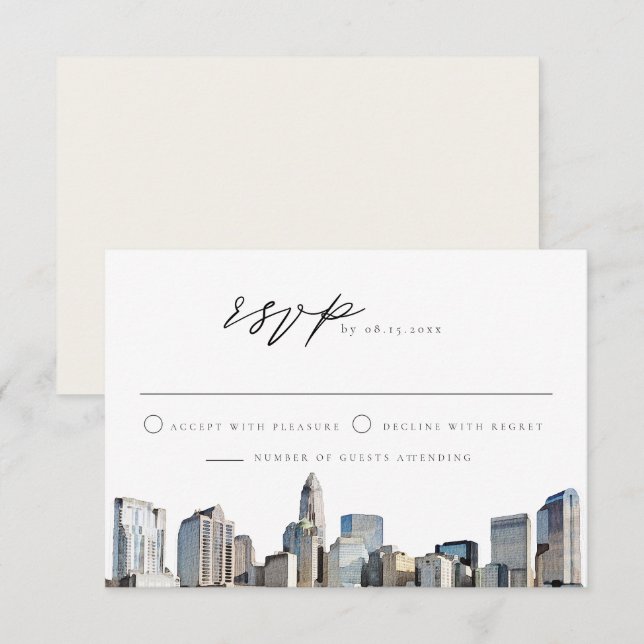 CHARLOTTE NORTH CAROLINA Skyline Destination RSVP Invitation (Front/Back)