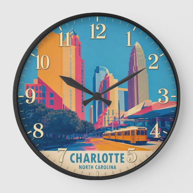 Charlotte North Carolina Skyline Large Clock (Front)