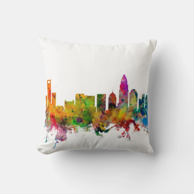 Charlotte North Carolina Skyline Throw Pillow (Front)