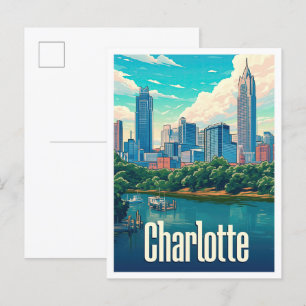 Charlotte North Carolina USA Travel Illustration Postcard