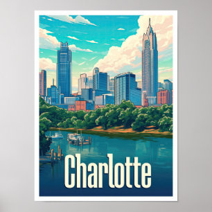Charlotte North Carolina USA Travel Illustration Poster