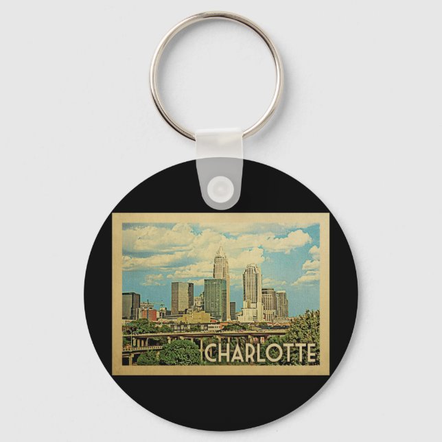 Charlotte North Carolina Vintage Travel Keychain (Front)